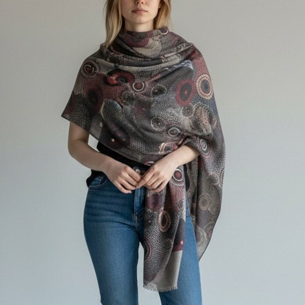 Boho Mandala Lightweight Scarf Wrap Cover Up Black Burgundy Summer Shawl 70L 31W